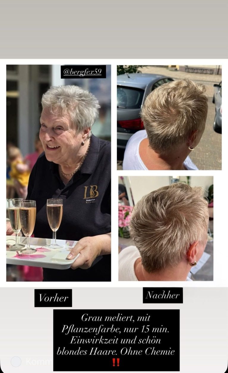 hier sieht man mehrere Fotos von Vorher-Nachher Bilder. Blondierung