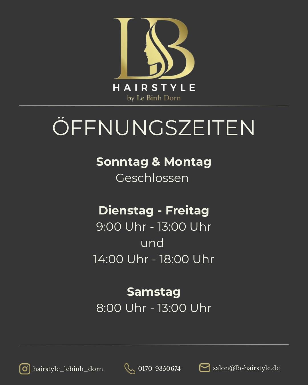 Öffnungszeiten: Sonntag & Montag geschlossen.
Dienstag - Freitag 09:00 - 13:00 Uhr
14:00 - 18:00 Uhr
Samstag 08:00 - 13:00 Uhr