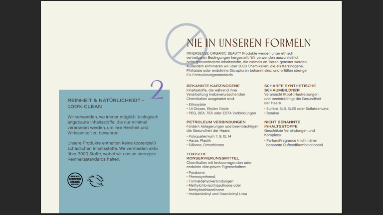 Erklärung der Rheinheit und Natürlichkeit der Produktlinie von INNERSENSE